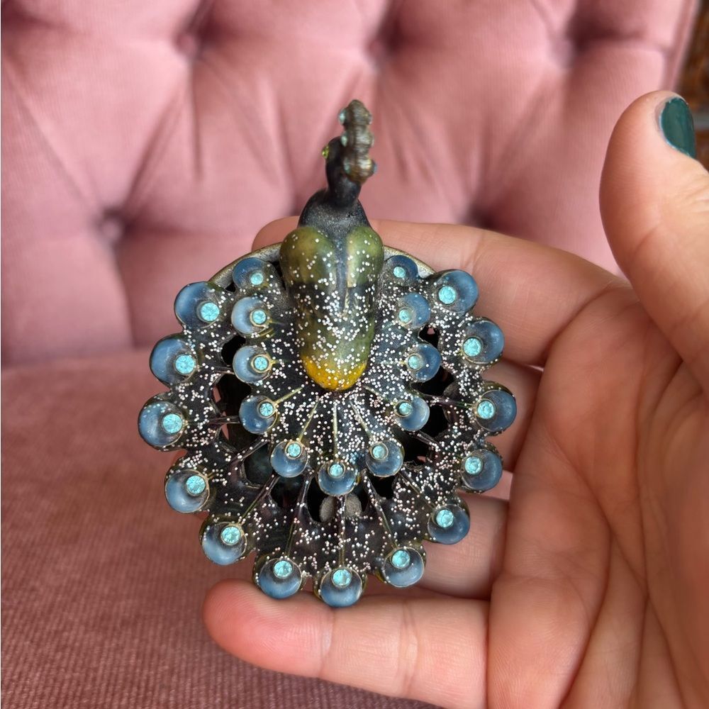 Vintage Style Peacock Trinket Box | Enamel & Rhinestone | Magnetic Keepsake